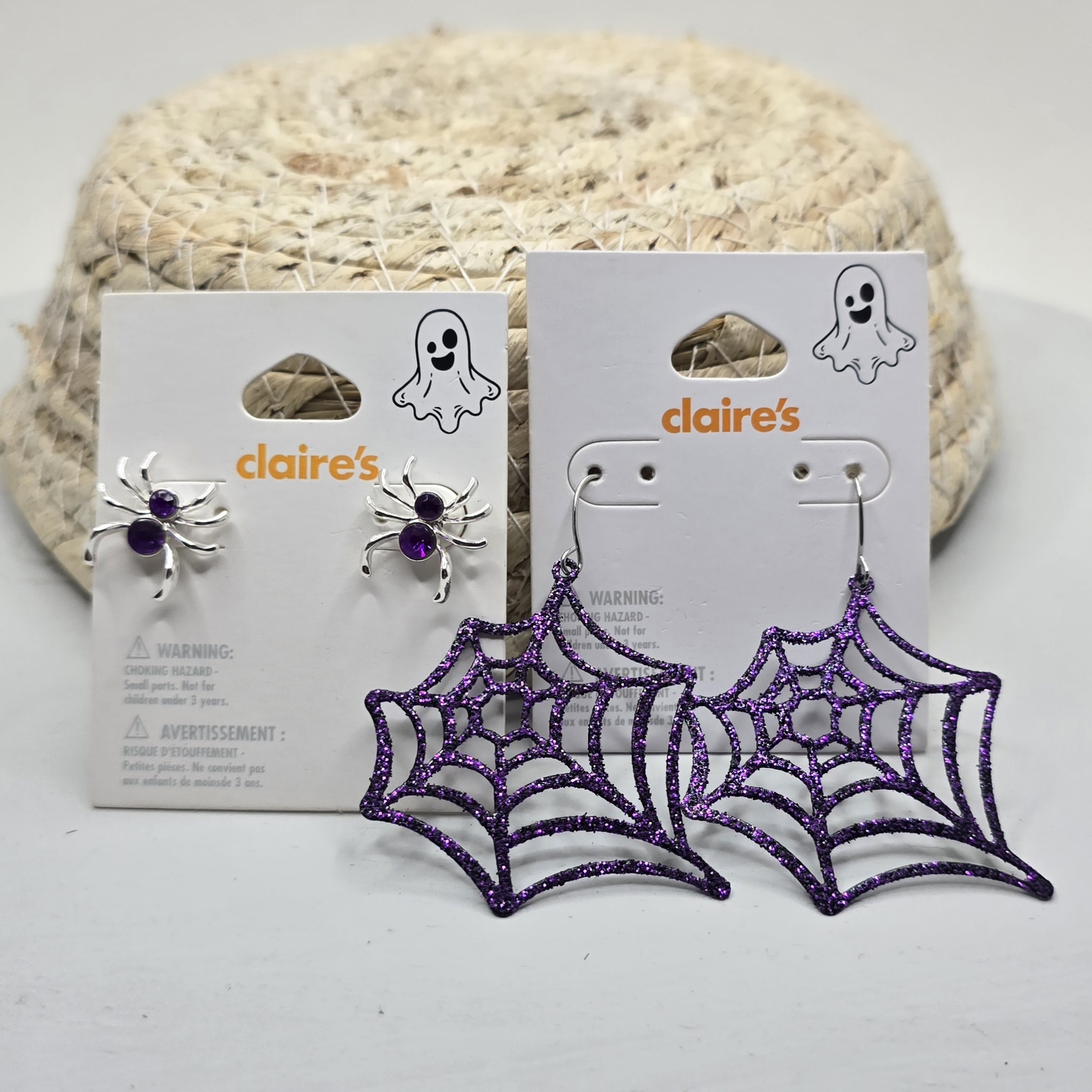 Nip Claire's Lot 2pr Purple Spiderweb Earrings Goth Whimsigoth Halloween Set